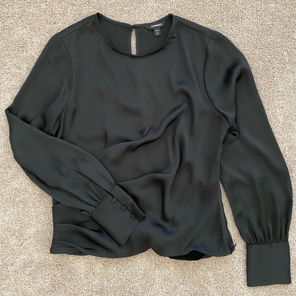 Express Satin Pleated Balloon Sleeve Top